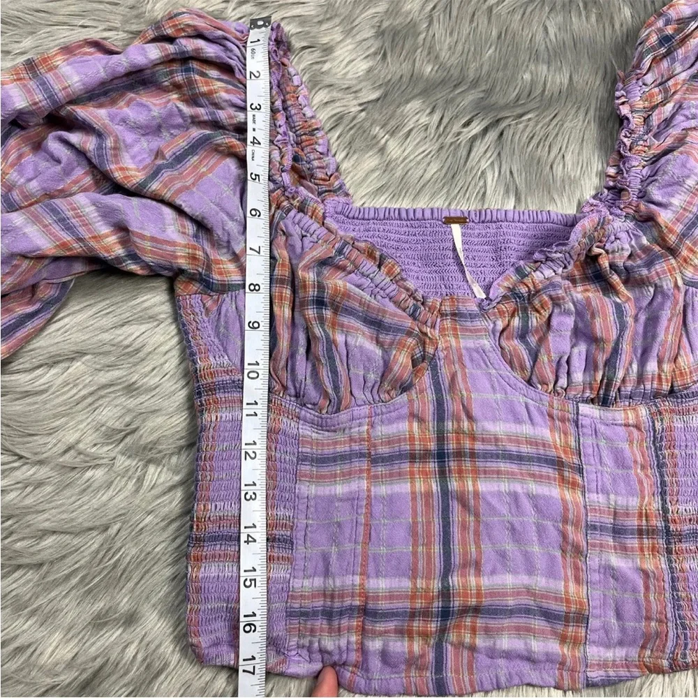 Free People Cherry Bomb Purple Plaid Long Sleeve Blouse Size Small